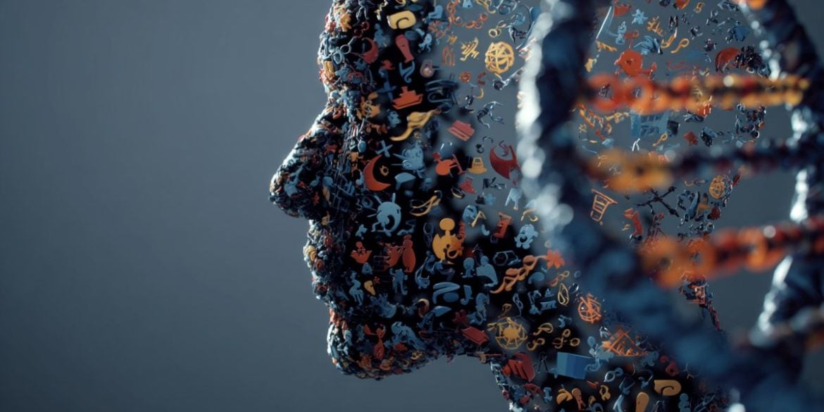 This shows the outline of a head and DNA.