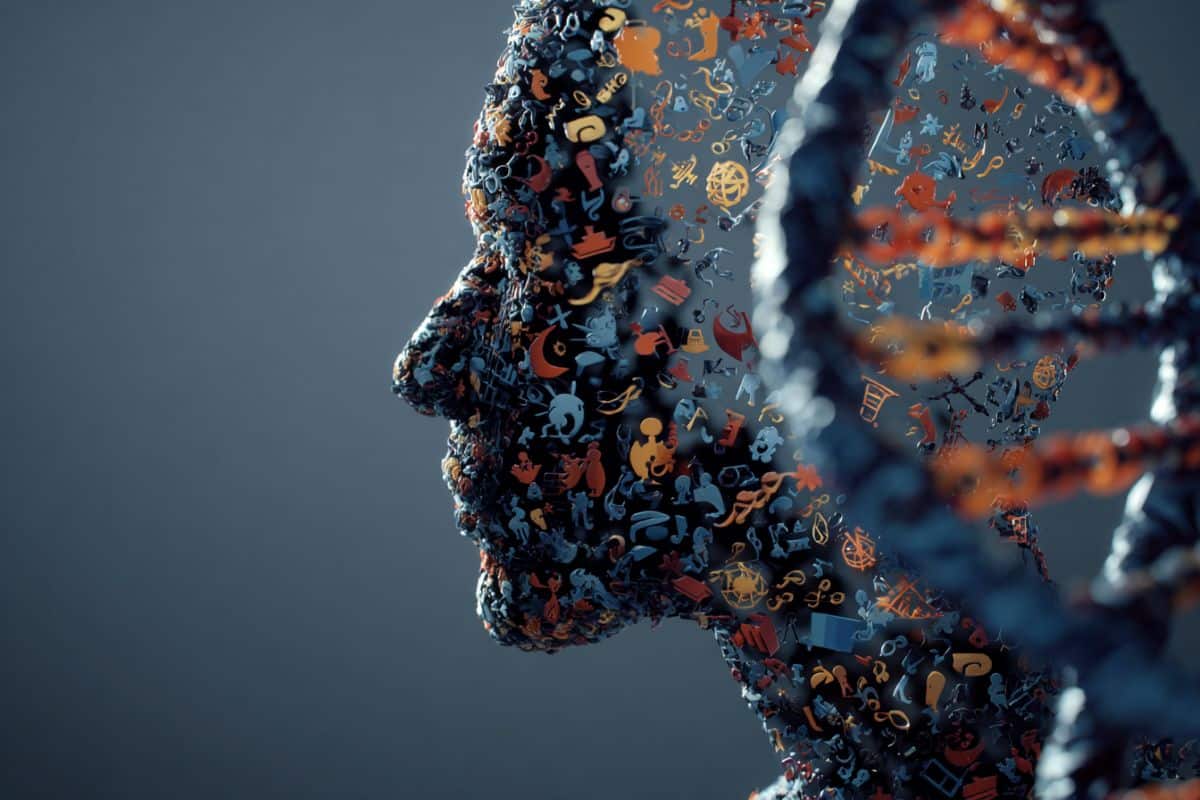 This shows the outline of a head and DNA.