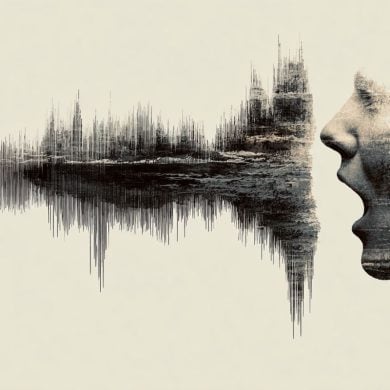This shows soundwaves and a person's face.