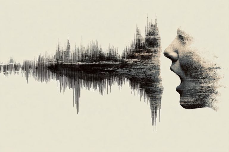 This shows soundwaves and a person's face.