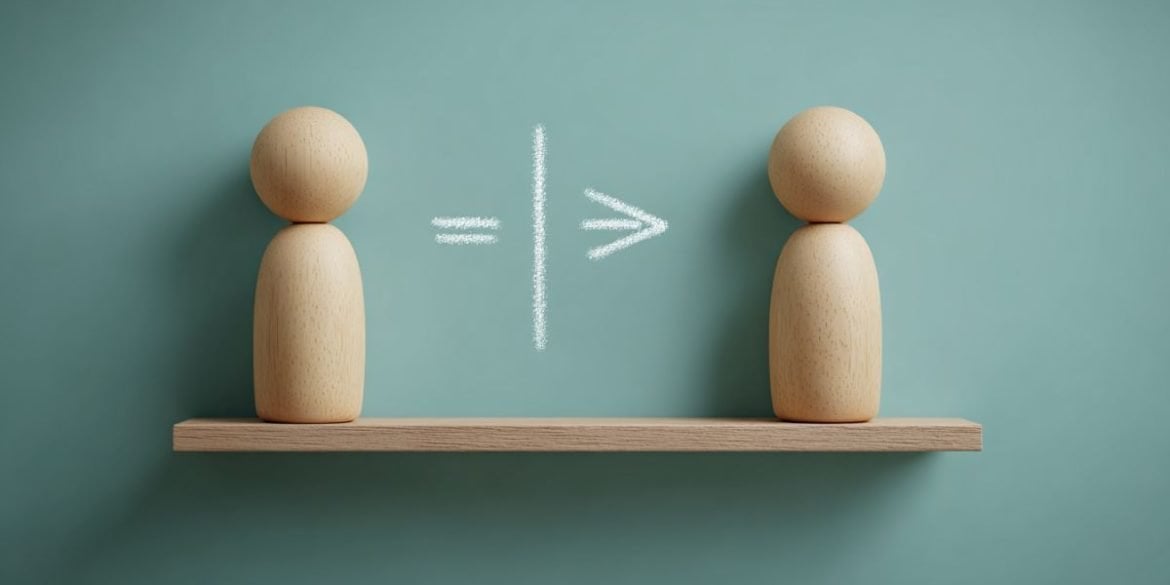 This shows two wooden figures and math symbols.