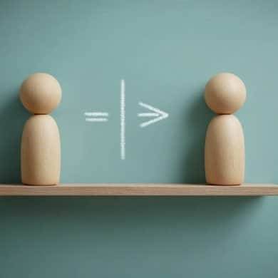 This shows two wooden figures and math symbols.