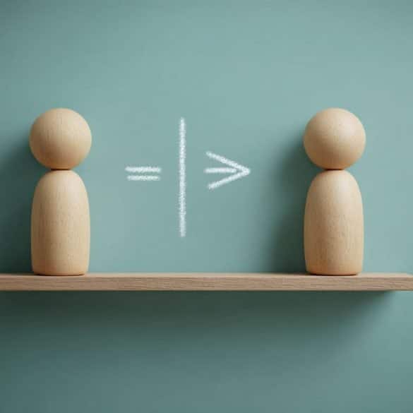 This shows two wooden figures and math symbols.