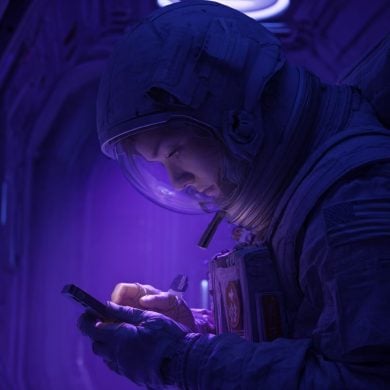 This shows an astronaut performing the test on a phone.