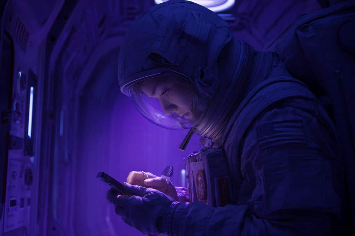 This shows an astronaut performing the test on a phone.