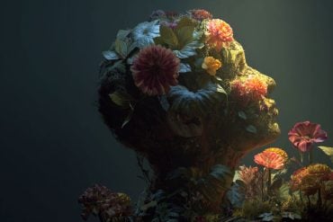 This shows a head and flowers.