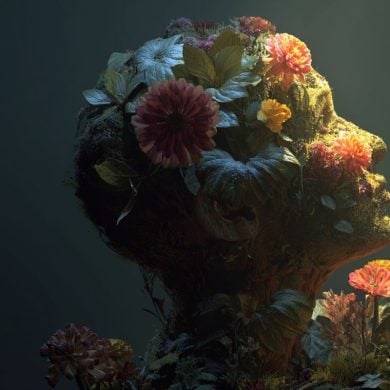 This shows a head and flowers.