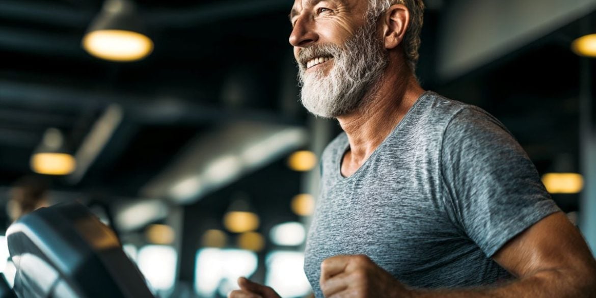 This shows a middle aged man on a running machine.