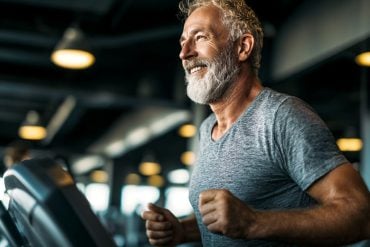 This shows a middle aged man on a running machine.