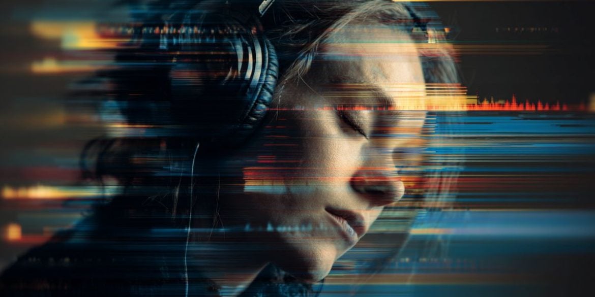 This shows a woman listening to music.