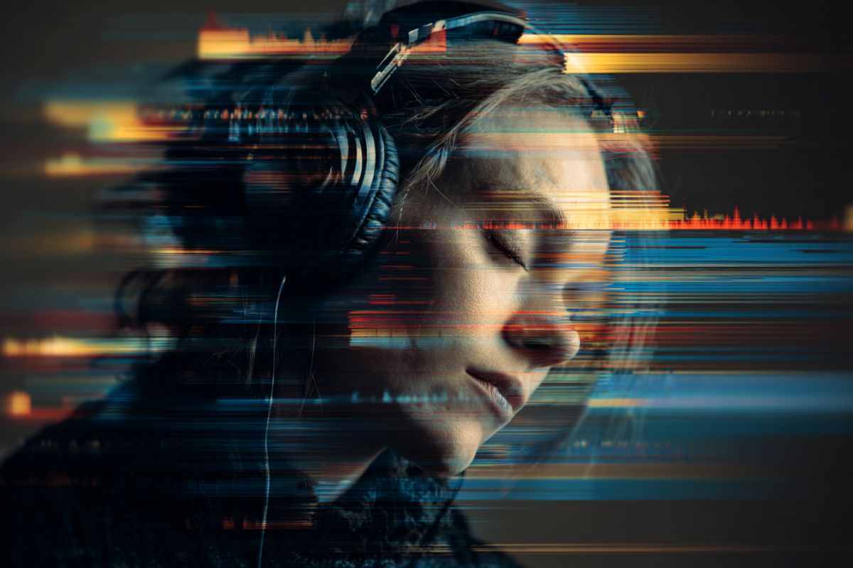 This shows a woman listening to music.
