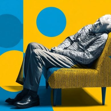 This shows an older person napping in a chair.