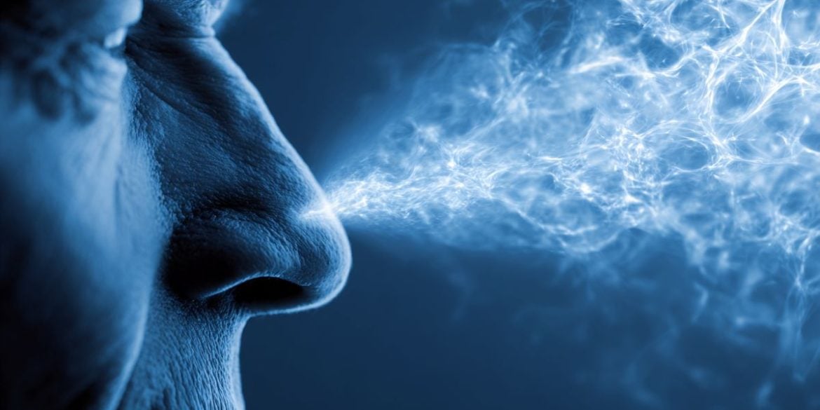 This shows an older man's nose surrounded by a mist.