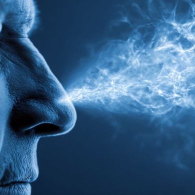 This shows an older man's nose surrounded by a mist.