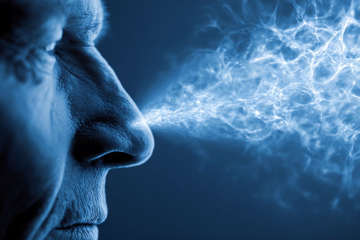 This shows an older man's nose surrounded by a mist.