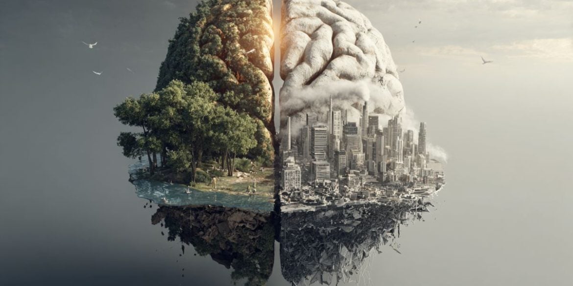 This shows a brain made of trees and a cityscape.