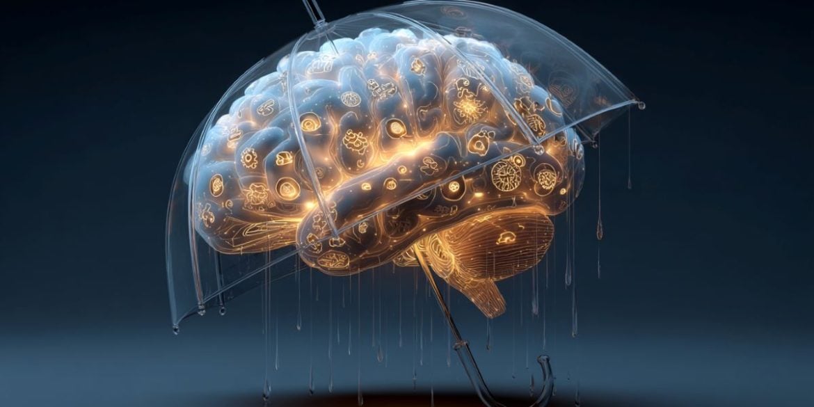 This shows a brain under an umbrella.
