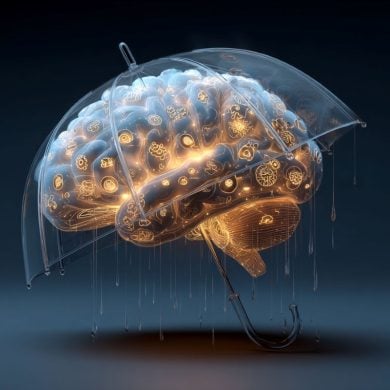 This shows a brain under an umbrella.
