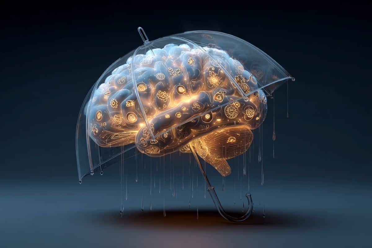 This shows a brain under an umbrella.