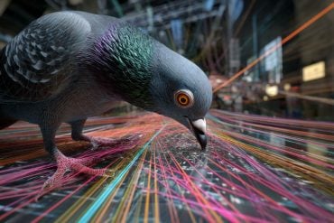This shows a pigeon pecking at colored lines.