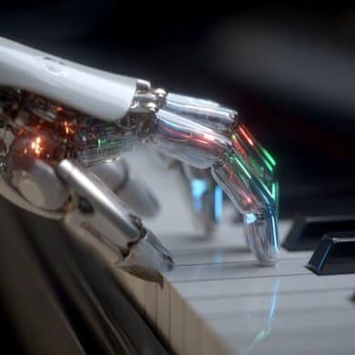 This shows a robotic hand playing a piano.