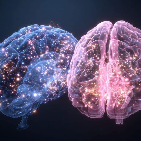 This shows a blue brain and a pink brain, representing the different sexes.