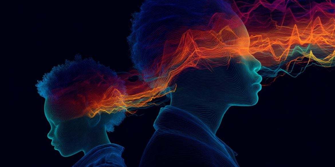 This shows the outline of a child's head and an adult's head.