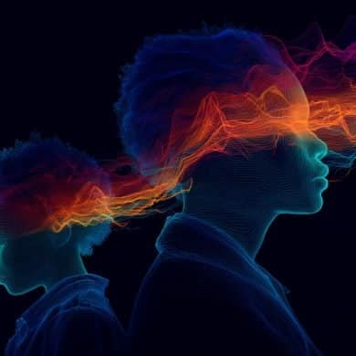 This shows the outline of a child's head and an adult's head.