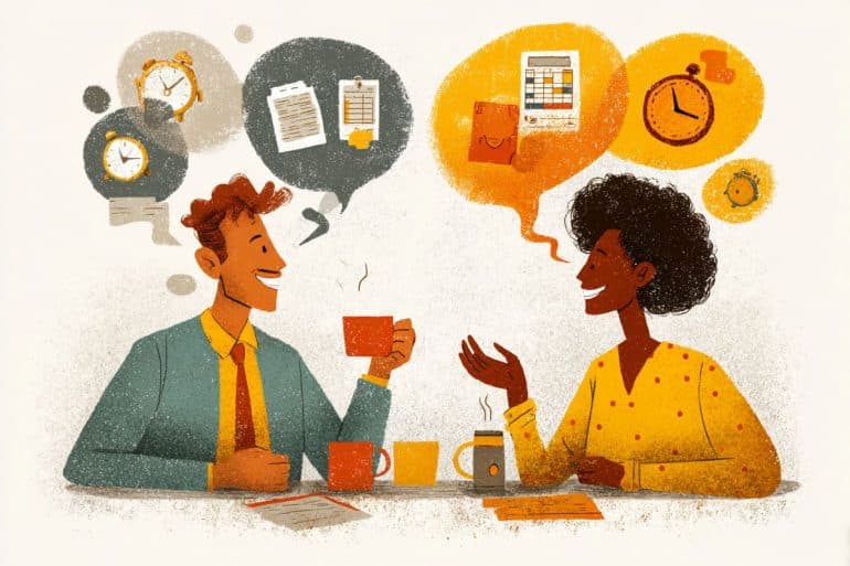 This shows two people talking.