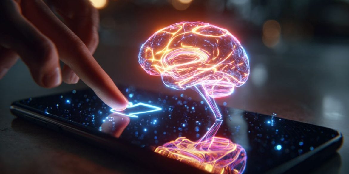 This shows a brain coming out of a cell phone.