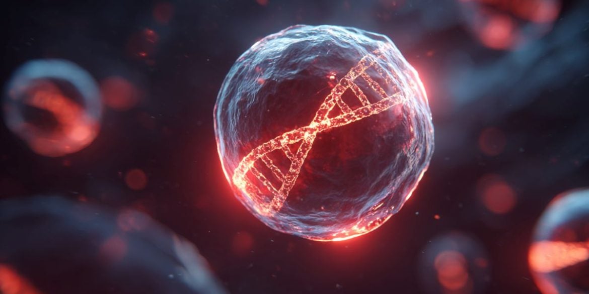 This shows a white blood cell with DNA in the middle.