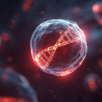 This shows a white blood cell with DNA in the middle.