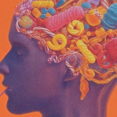 This shows a head and a brain made of food.