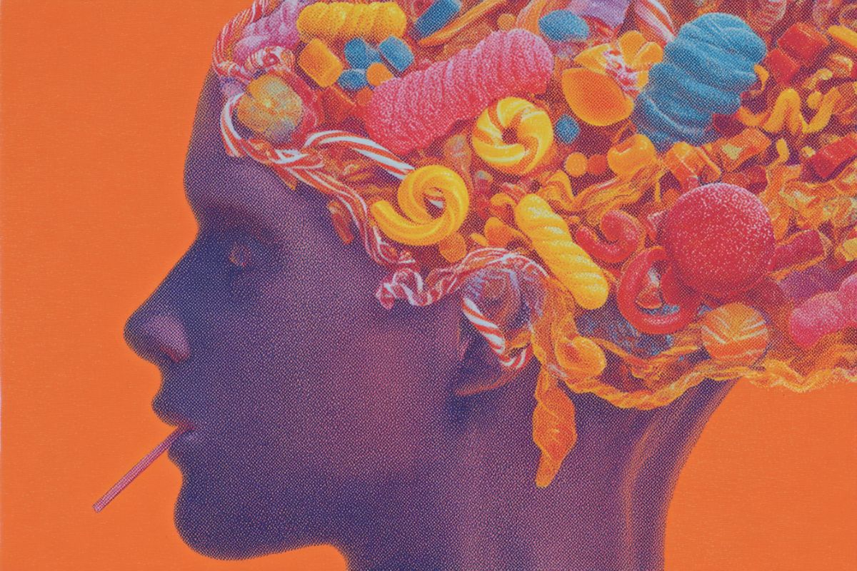 This shows a head and a brain made of food.