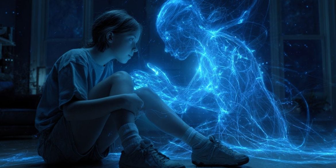 This shows a digital body reaching for a teen.