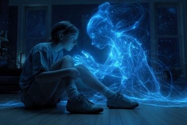 This shows a digital body reaching for a teen.