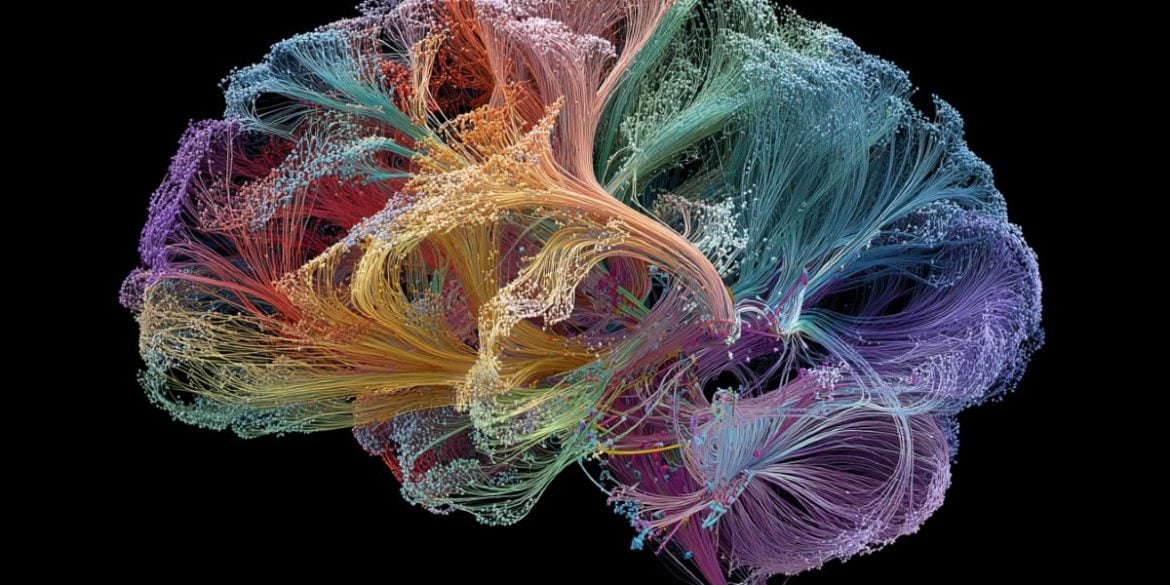 This shows a connectome view of a human brain.