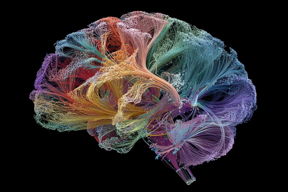 This shows a connectome view of a human brain.