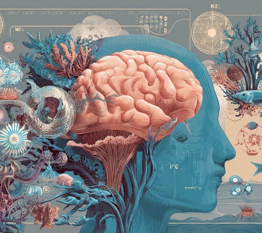 This shows a head, a brain, and recalled abstract images.