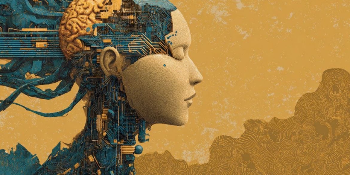This shows a robotic head and brain.