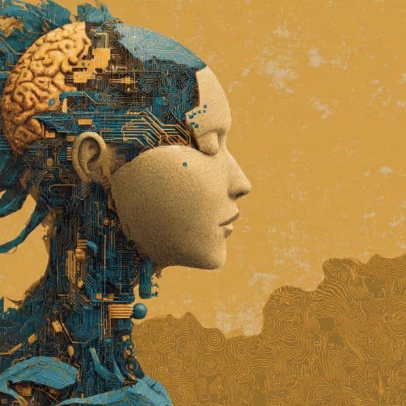This shows a robotic head and brain.