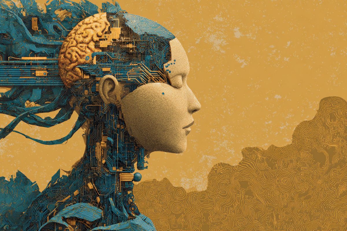 This shows a robotic head and brain.