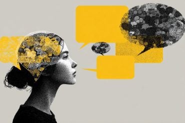 This shows a person, a digital brain and speech bubbles.