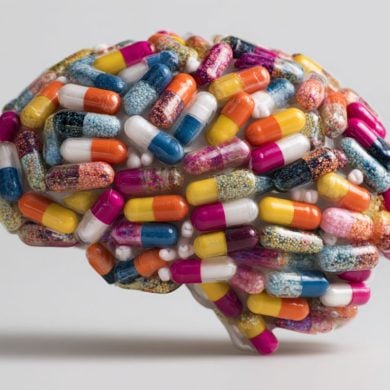 This shows a brain made of pills.