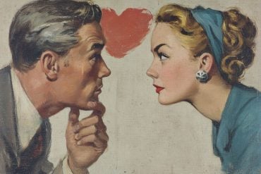 This shows a man and a disinterested woman and a heart.