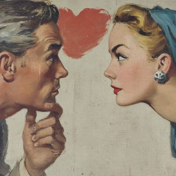 This shows a man and a disinterested woman and a heart.