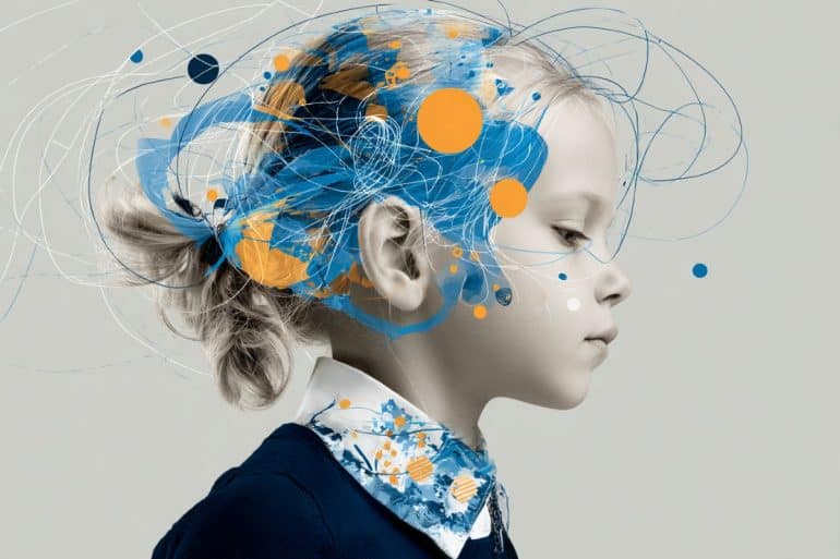 This shows a young girl's head and brain waves.