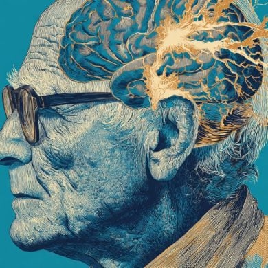 This shows an older man and a brain.