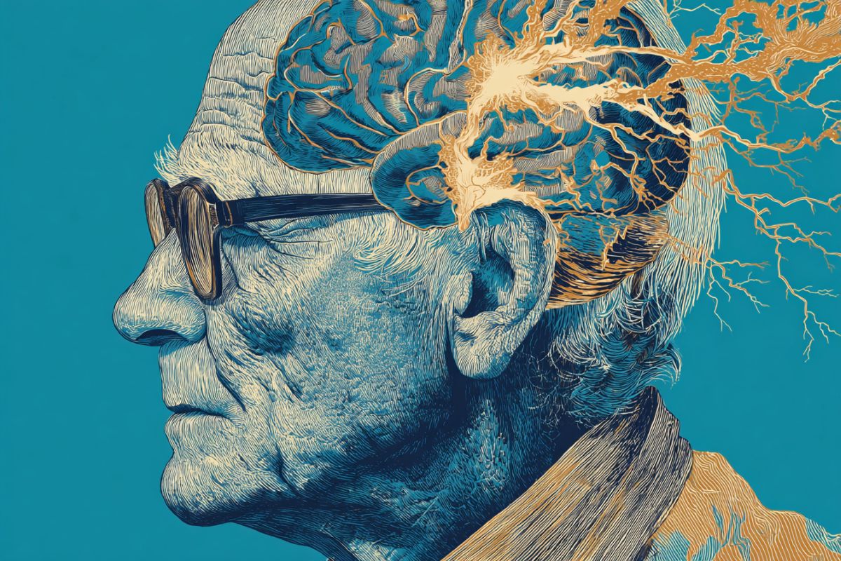 This shows an older man and a brain.