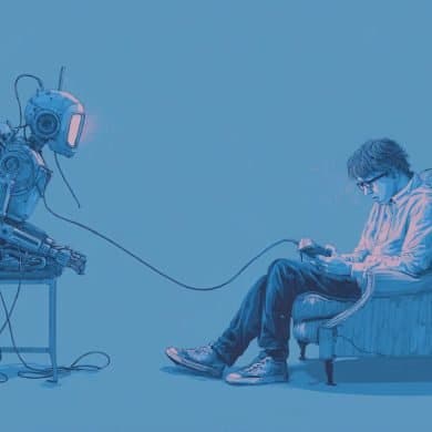 This shows a person and a robot.